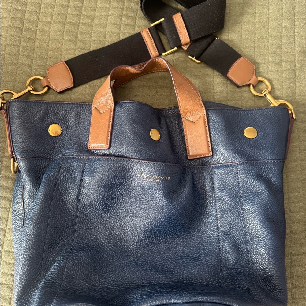 Marc Jacobs Navy and Tan Leather Tote with Adjustable Strap